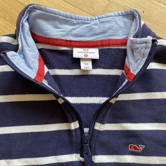 Womens XS Vineyard Vines Colab Navy Striped Red Logo Quarter Zip Sweatshirt - Picture 3 of 5